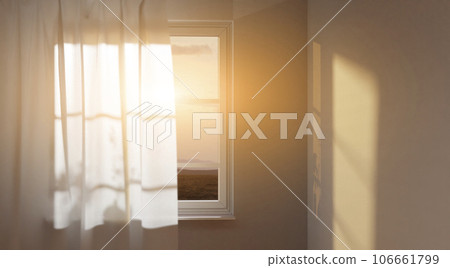 A room with comfortable, warm sunlight coming through the window 106661799