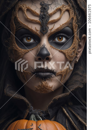 Portrait of a young woman disguised for Halloween Portrait of a young woman disguised for Halloween 106661975