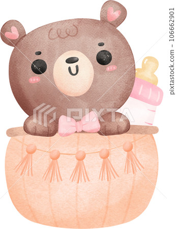Cute teddy bear baby shower nursery cartoon animal watercolor hand painting 106662901