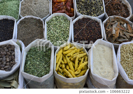 Indian spices for sale in a local market in Pune Maharashtra India Indian spices for sale in a local market in Pune Maharashtra India 106663222