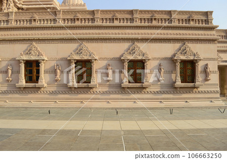Outside wall of BAPS Shri Swaminarayan Mandir Pune Maharashtra Inda Outside wall of BAPS Shri Swaminarayan Mandir Pune Maharashtra Inda 106663250