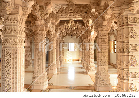 Inside pillars of BAPS Shri Swaminarayan Mandir Pune Maharashtra Inda 106663252