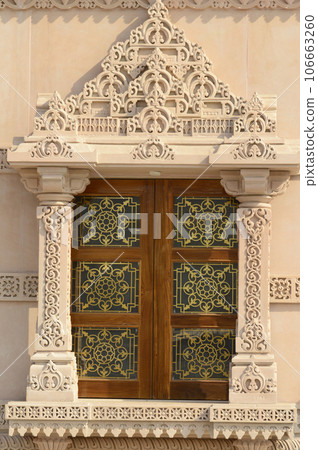 Temple window of BAPS Shri Swaminarayan Mandir Pune Maharashtra Inda Temple window of BAPS Shri Swaminarayan Mandir Pune Maharashtra Inda 106663260