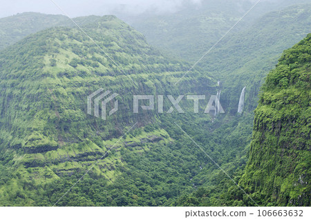 Mountains with waterfalls in Varandha ghat, Pune, Maharashtra India Mountains with waterfalls in Varandha ghat, Pune, Maharashtra India 106663632