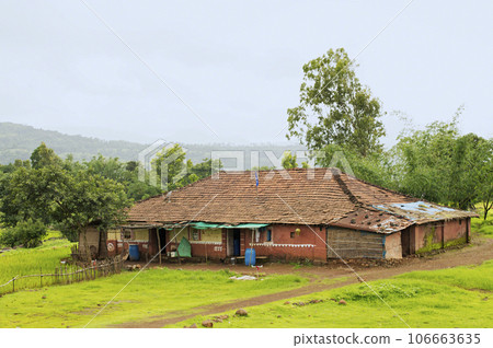 Indian traditional village house in Konkan region near Varandhaghat, Pune, Maharashtra India Indian traditional village house in Konkan region near Varandhaghat, Pune, Maharashtra India 106663635
