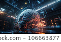 Artificial intelligence concept with circuit board background and digital android brain. AI is Generative machine intelligence. 106663877