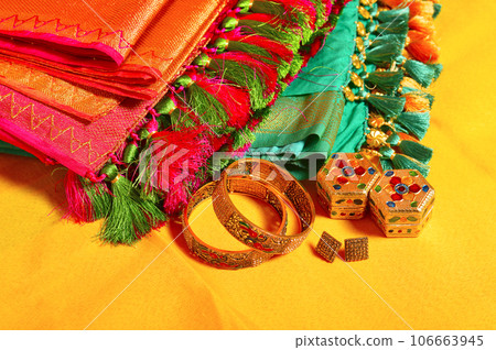 Indian women sarees with jewelry accessories, Maharashtra, India, India 106663945