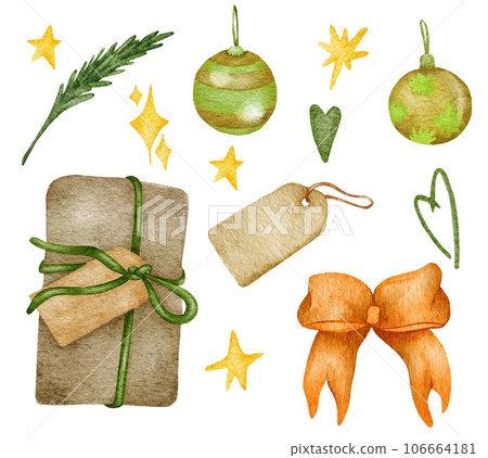 Watercolor Christmas Clipart. Neutral Christmas Gifts. Craft paper. 106664181