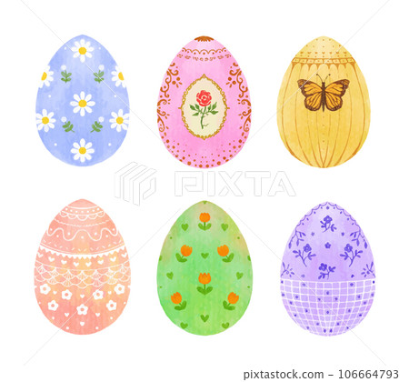 Set of cute Easter eggs watercolor vector illustration 106664793