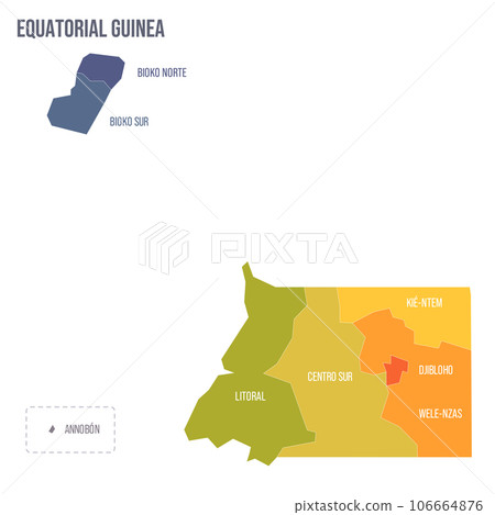 Equatorial Guinea political map of administrative divisions - provinces. Colorful spectrum political map with labels and country name. 106664876