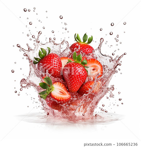 Collection of fresh Strawberry with splashing clear water on white background. Selective focus Collection of fresh Strawberry with splashing clear water on white background. Selective focus 106665236