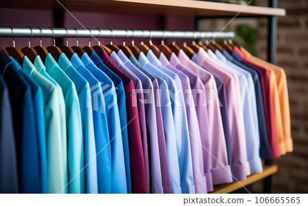 Shirts hanging neatly on hangers Shirts hanging neatly on hangers 106665565