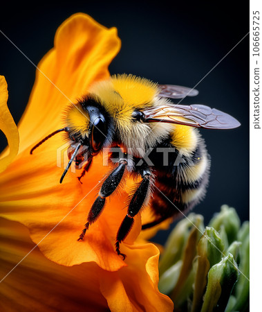 Macrophotography a bumblebee sits in a flower 106665725