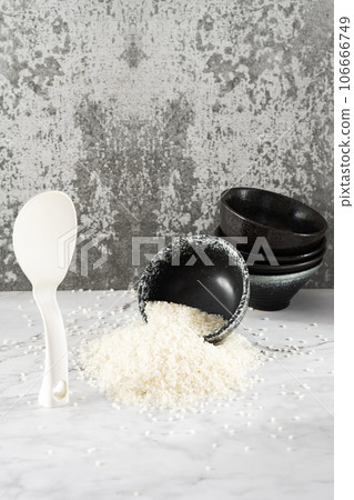 Rice in a bowl, illuminated by sunlight. 106666749