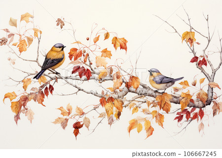 Dead leaves and small birds (frame) 106667245