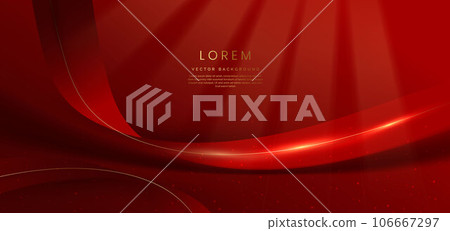 Abstract red ribbon shape on red background with lighting effect and copy space for text. Luxury design style. 106667297