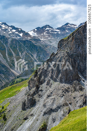 Mountains landscape. snow-capped peaks. Idyllic mountain background. Panoramic view of beautiful mountain landscape Mountains landscape. snow-capped peaks. Idyllic mountain background. Panoramic view of beautiful mountain landscape 106667825
