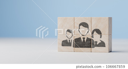Teamwork. icons with people in business clothes symbolizing teamwork, managers, managers, staff on wooden cubes on blue background. Manager and staff icon print screen on wooden cube blocks Teamwork. icons with people in business clothes symbolizing teamwork, managers, managers, staff on wooden cubes on blue background. Manager and staff icon print screen on wooden cube blocks 106667859