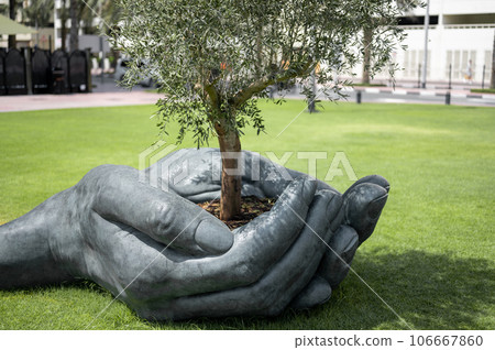 hands holding young plant tree on green nature background. concept eco earth day. Reduce global warming. Love nature hands holding young plant tree on green nature background. concept eco earth day. Reduce global warming. Love nature 106667860