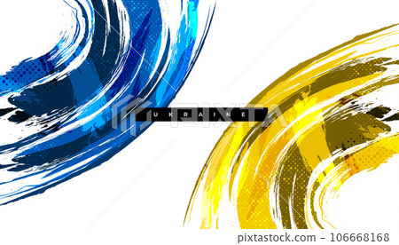 Ukraine Flag with Brush Concept and Halftone Effect. Flag of Ukraine in Grunge Style. Pray for Ukraine. Hand Painted Brush Flag of Ukraine Country 106668168