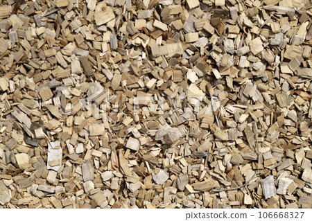 One side of wood chips garden material One side of wood chips garden material 106668327