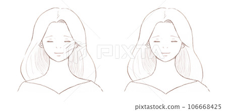 A woman who suffers from scars on her face and a woman who has completely recovered Line drawing on a transparent background A woman who suffers from scars on her face and a woman who has completely recovered Line drawing on a transparent background 106668425