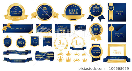 Luxurious medal vector material set blue champagne gold Luxurious medal vector material set blue champagne gold 106668659