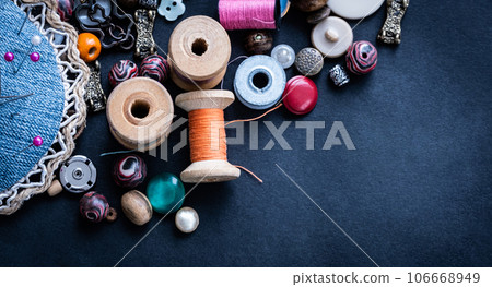 Retro threads and aged buttons Retro threads and aged buttons 106668949
