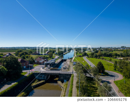 Lembeek, Halle, Vlaams Brabant, Belgium,Sep 5th 2023, Lembeek sluis, or canal lock, on the Canal 106669276