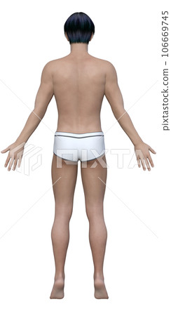 Full body backward illustration of a shirtless man in underwear Full body backward illustration of a shirtless man in underwear 106669745