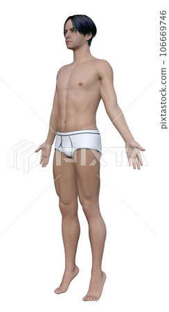 Illustration of the whole body of a man in underwear with his eyes open, facing left Illustration of the whole body of a man in underwear with his eyes open, facing left 106669746