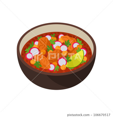 Mexican Pozole soup vector illustration. Mexican cuisine. 106670517