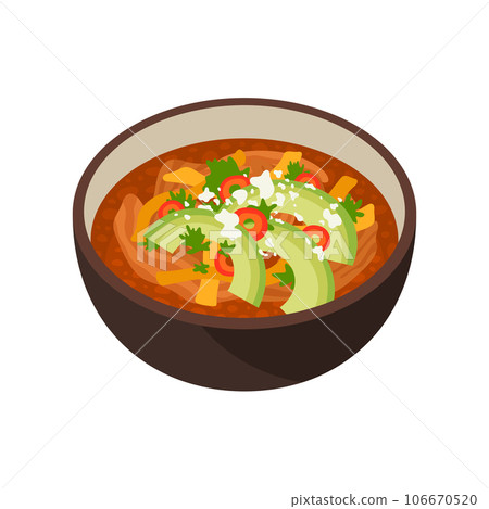 Chicken Tortilla Soup Mexican food vector illustration. Mexican cuisine. 106670520