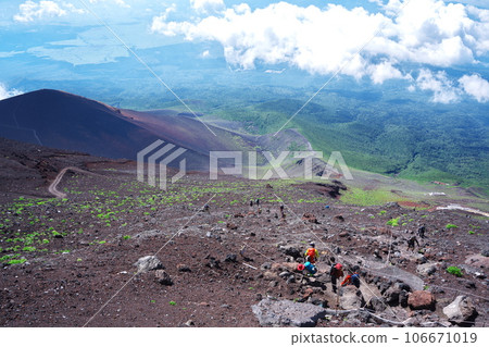 Mt. Fuji in summer: Fujinomiya route and Hoei crater Mt. Fuji in summer: Fujinomiya route and Hoei crater 106671019