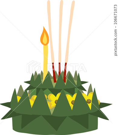 Thai Krathong Festival Illustration. Beautiful Candlelit Krathong. 106671073