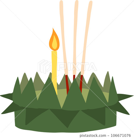 Thai Krathong Festival Illustration. Beautiful Candlelit Krathong. 106671076