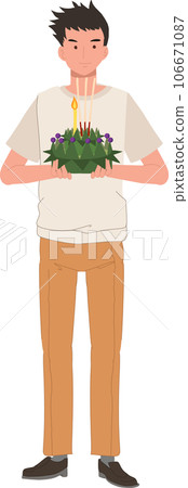 Thai Krathong Festival Illustration. A man holding Krathong. Loy Krathong Traditional Festival in Thailand 106671087