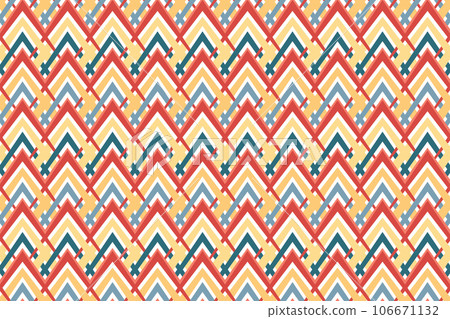Christmas chevron seamless pattern, traditional geometrical ornament, triangle shape, zigzag stripes, red blue yellow color palette. Winter holiday background 106671132