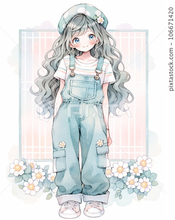 Cute girl smiling in overalls 106671420