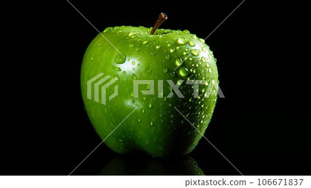 Green apple on a black background. Tasty and juicy. Green apple on a black background. Tasty and juicy. 106671837
