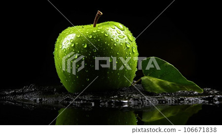 Green apple on a black background. Tasty and juicy. Green apple on a black background. Tasty and juicy. 106671838