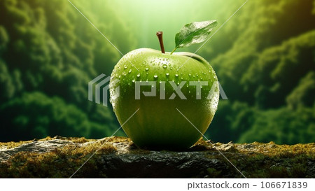 Green apple on a green, beautiful background. Green apple on a green, beautiful background. 106671839