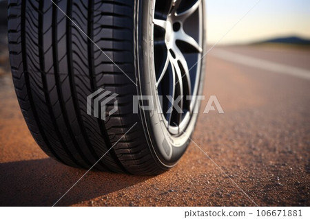 car wheel on the background of the road 106671881