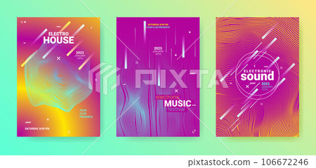 Blue Purple Dance Music Flyer. Electronic Party Poster. Vector 3d 106672246