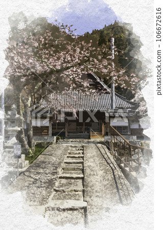 Watercolor-style Chizu-juku Kosenji Temple, Chizu-cho, Yazu-gun, Tottori Prefecture 106672616