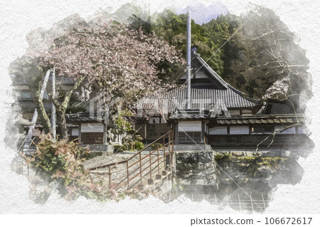 鳥取縣八津郡智頭町水彩風格的智頭宿高泉寺 106672617
