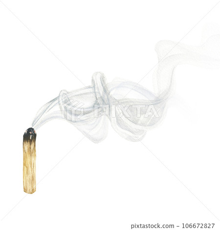 Watercolor incense palo santo with smoke. Hand painted illustration set. Floral illustration for design, print, fabric or background. 106672827