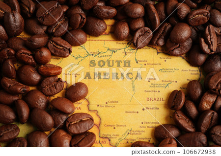 Bangkok, Thailand March 12, 2023 Coffee bean on world map, shopping online for export or import. 106672938