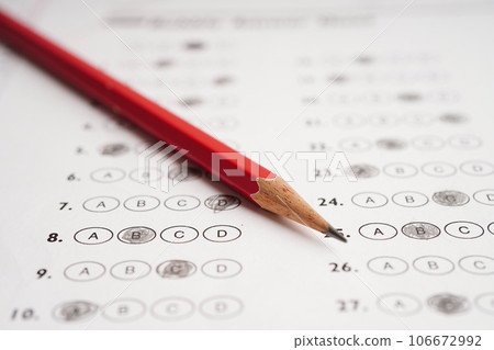 Answer sheets with pencil drawing fill to select choice, education concept. Answer sheets with pencil drawing fill to select choice, education concept. 106672992