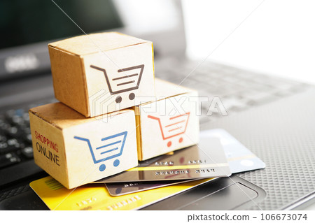 Online shopping, Shopping cart box with credit card , import export, finance commerce. 106673074